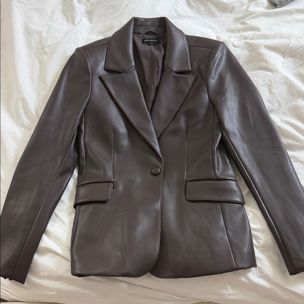 NEVER WORN Good American Dark Brown Leather Blazer